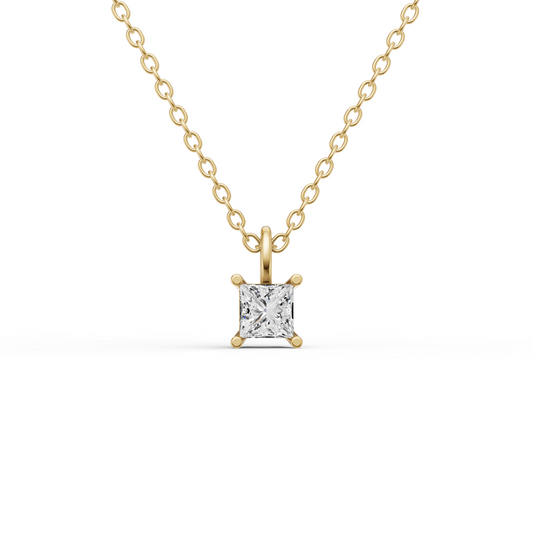 14K Gold 0.75 ct Lab Grown Princess Cut Diamond Solitaire Pendant with Bail