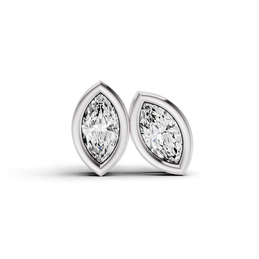 14K Gold Studs 0.75 Carat Marquise Bezel Solitaire