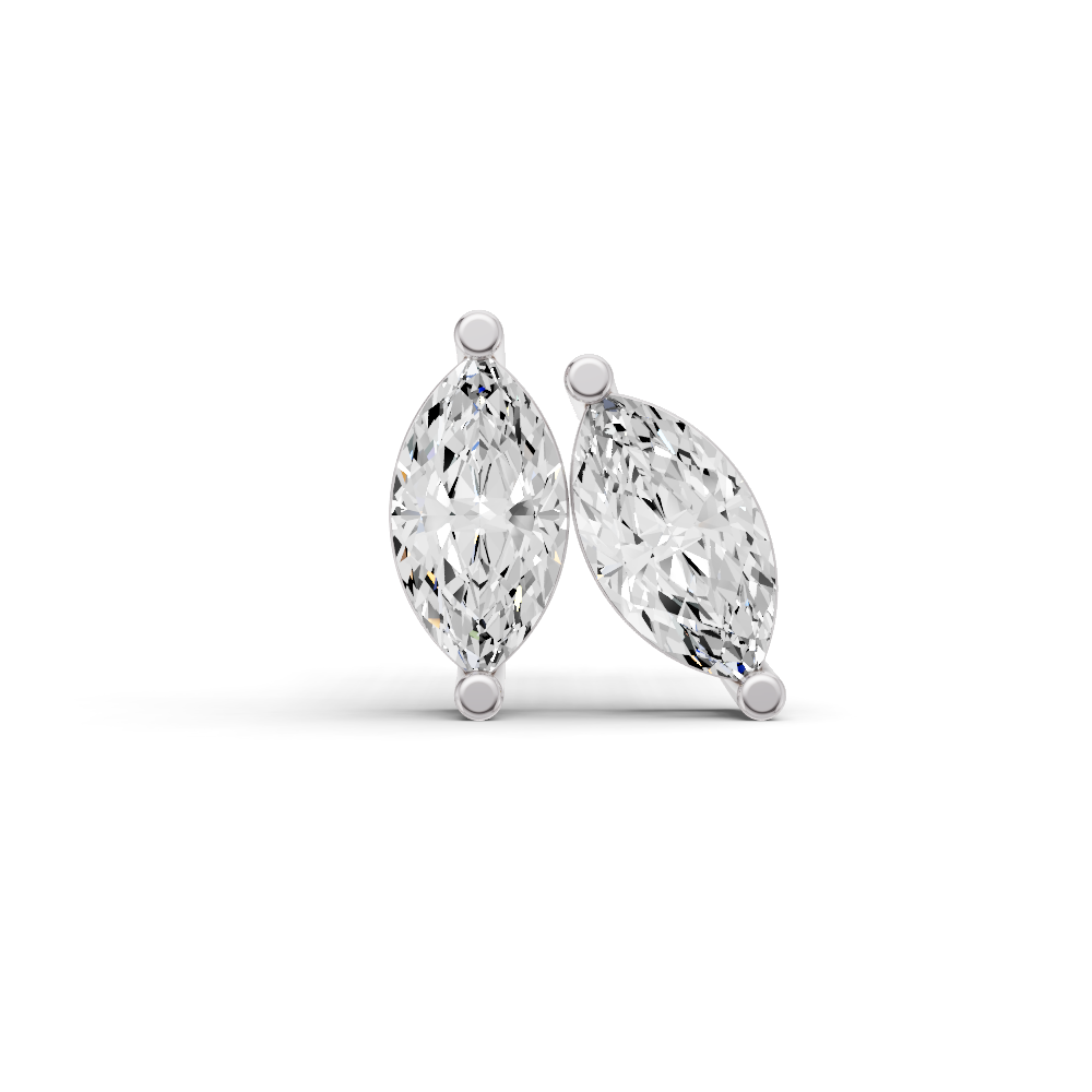 14K GOLD STUDS EARRINGS 1 CT MARQUISE PRONG SOLITAIRE - WHITE GOLD