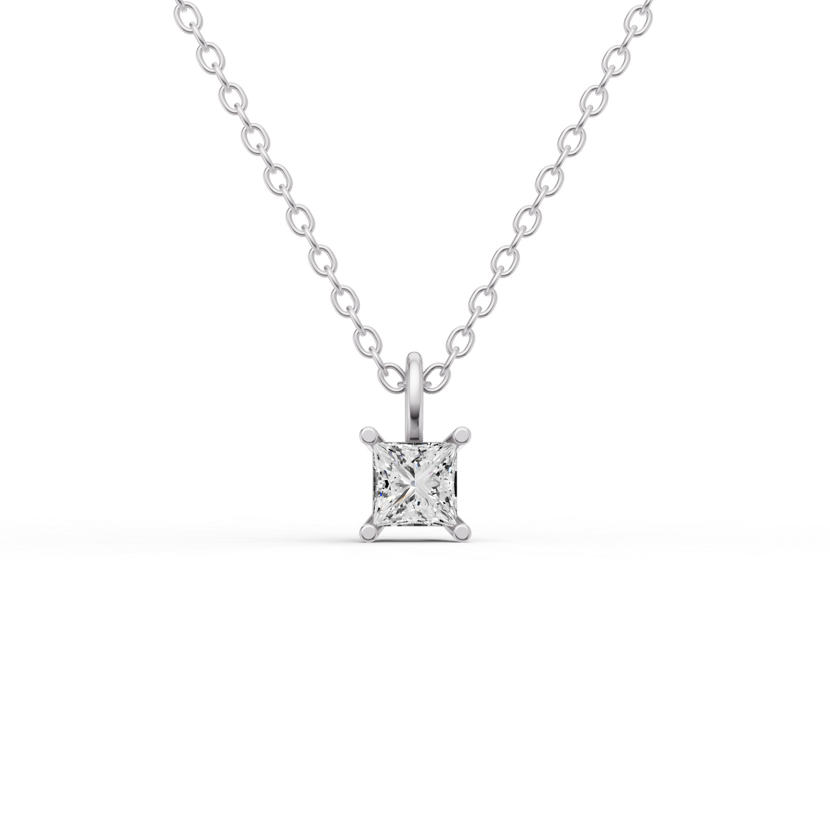 14K Gold 0.75 ct Lab Grown Princess Cut Diamond Solitaire Pendant with Bail