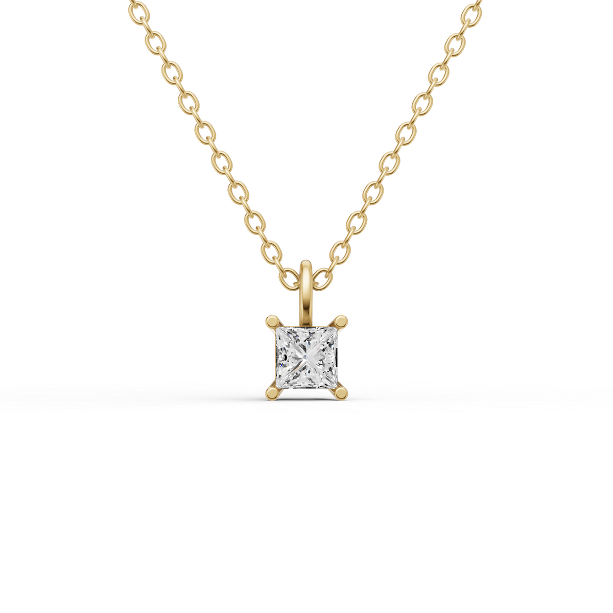 14K Gold 0.25 ct Lab Grown Princess Cut Diamond Solitaire Pendant with Bail