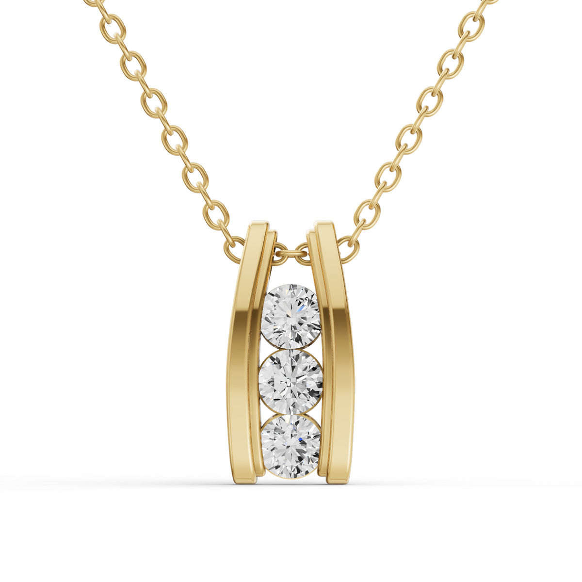 10K Gold 2 ct Round Lab Grown Diamond Three Stone Ladder Pendant With Channel Setting