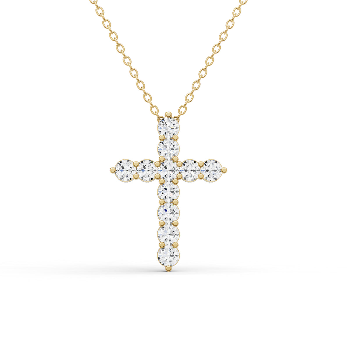 14K Gold 4 ct Cross Pendant Necklace With Lab Diamonds