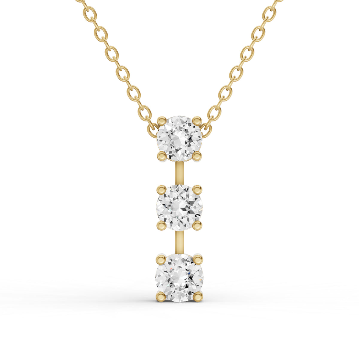 10K Gold 0.5 ct Round Lab Grown Diamond Three Stone Bar Pendant