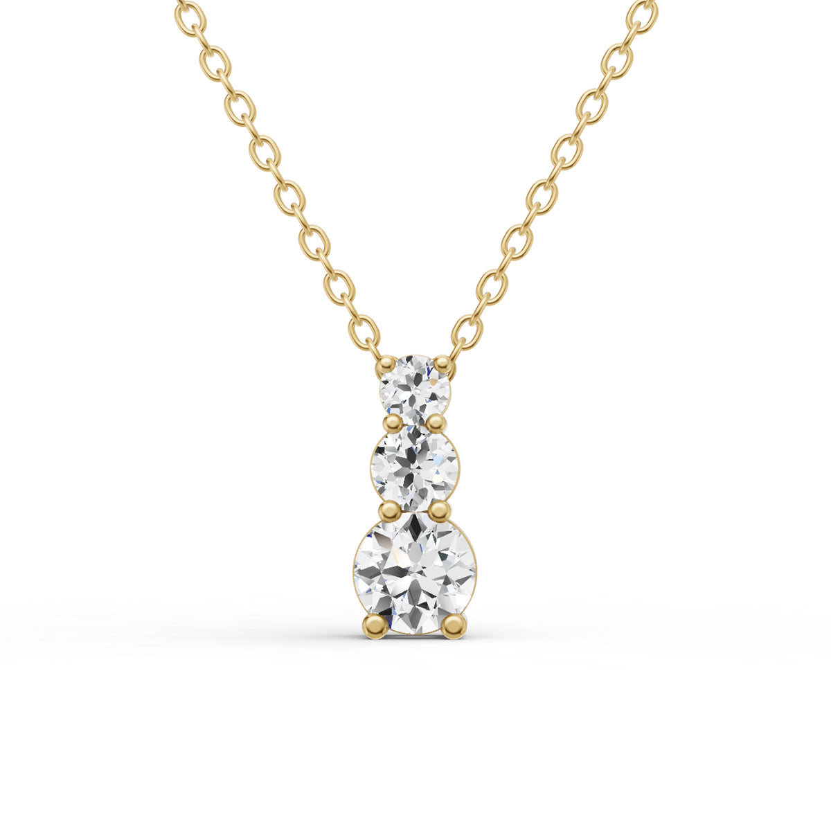 14K Gold 0.25 ct Round Lab Grown Diamond Three Stone Snow Hidden Bail Pendant