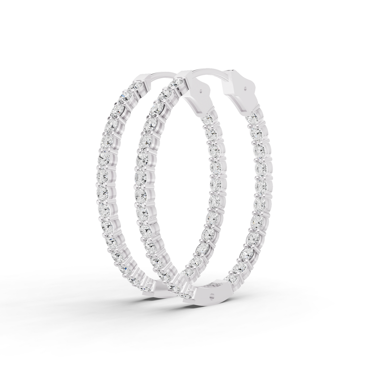 14K Gold 10 ct Earrings Oval In & Out Diamond Hoops